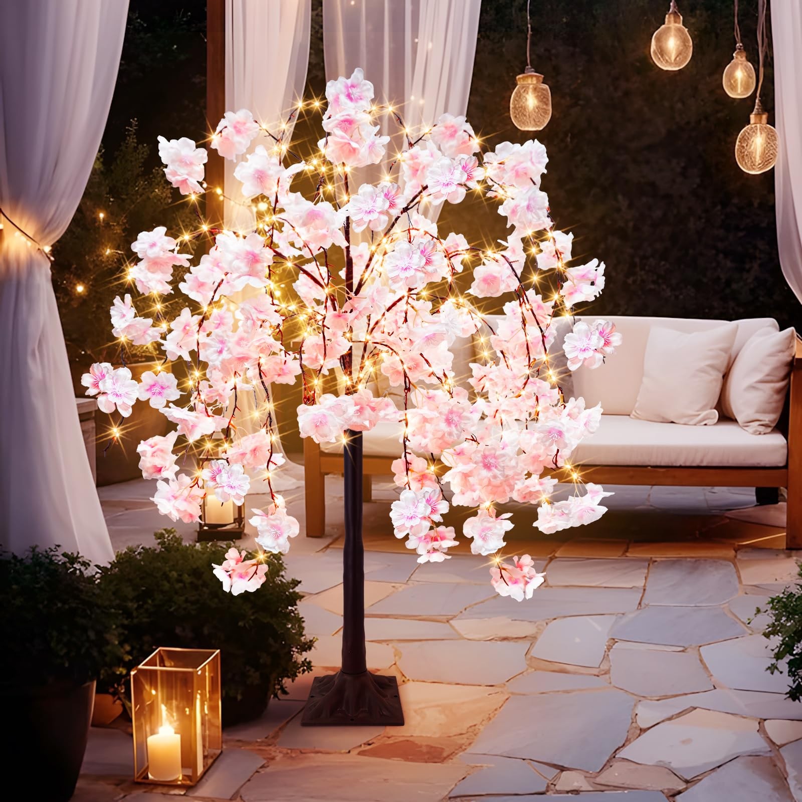 4FT Cherry Blossom Tree with 360 LED Fairy Lights Artificial Lighted Tree wit…