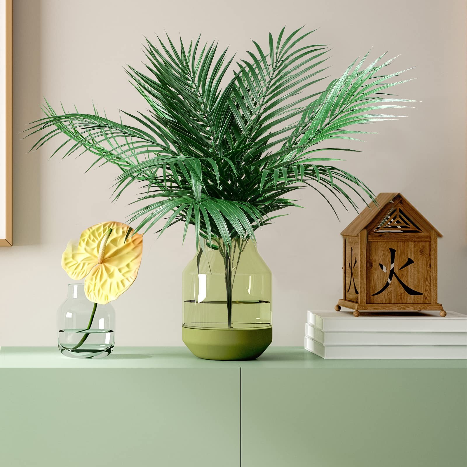 100 Pcs 25 Inch Artificial Palm Leaves Decor Large Tropical Faux Plants Plast…