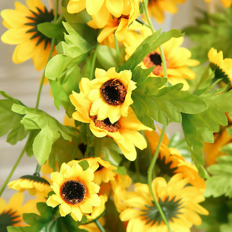 240cm Artificial Silk Sunflower Ivy Vine with Green Leaves Hanging Yards Outdoor
