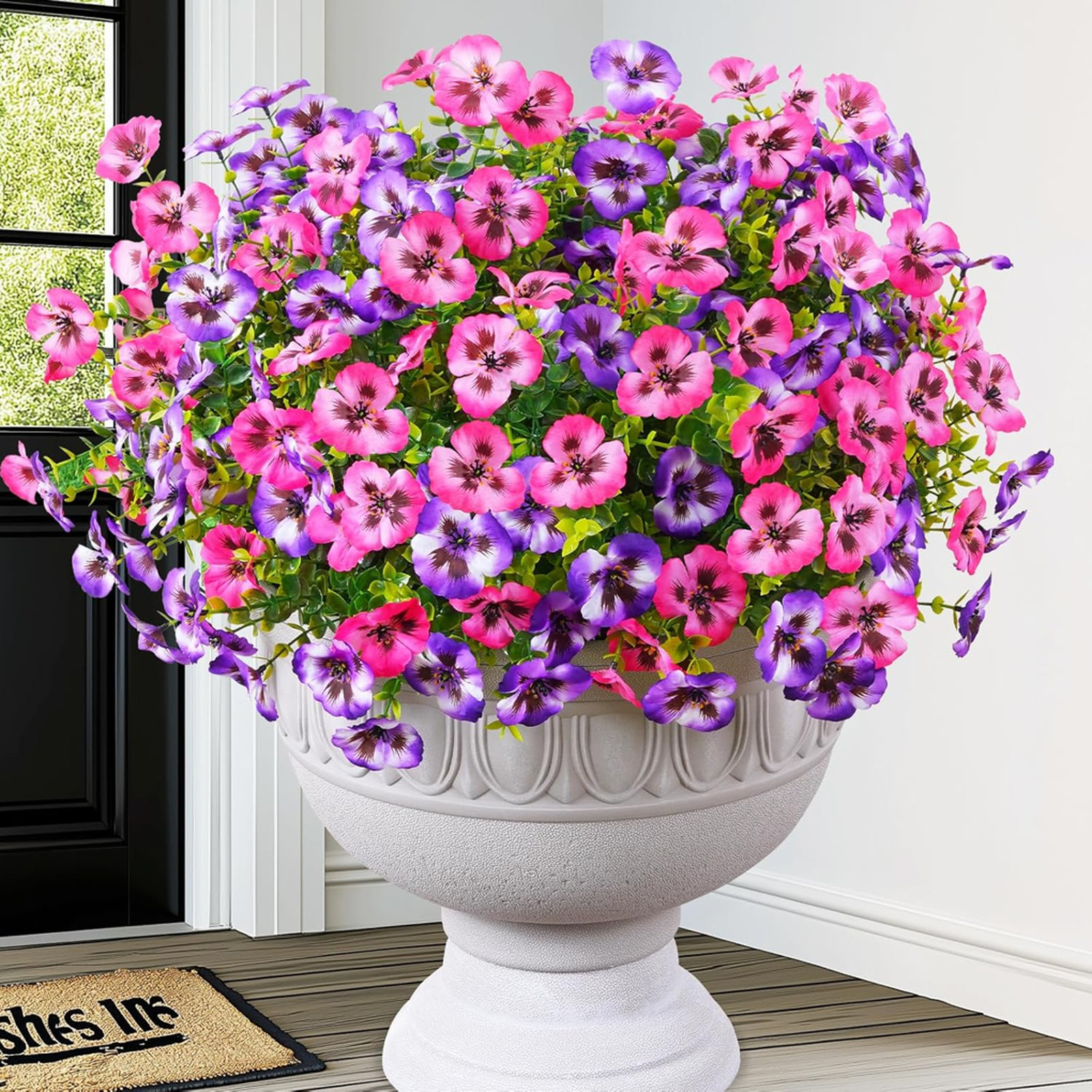 Artificial Flowers for Outdoors, UV Resistant Faux Pansy Flowers, 12 Bundles