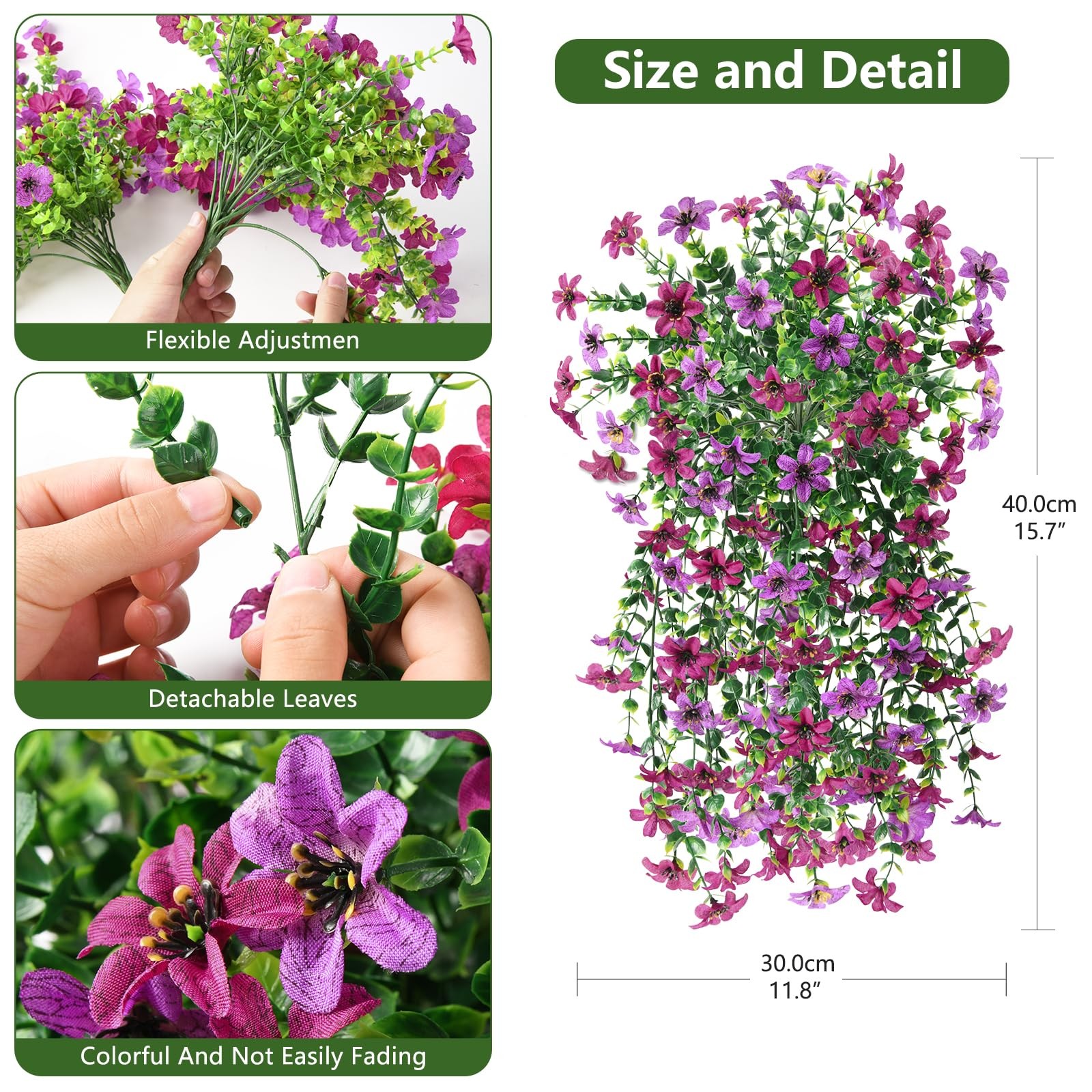 Artificial Faux Hanging Flowers Plants for Outdoor Summer Decoration, 2 PCS F…