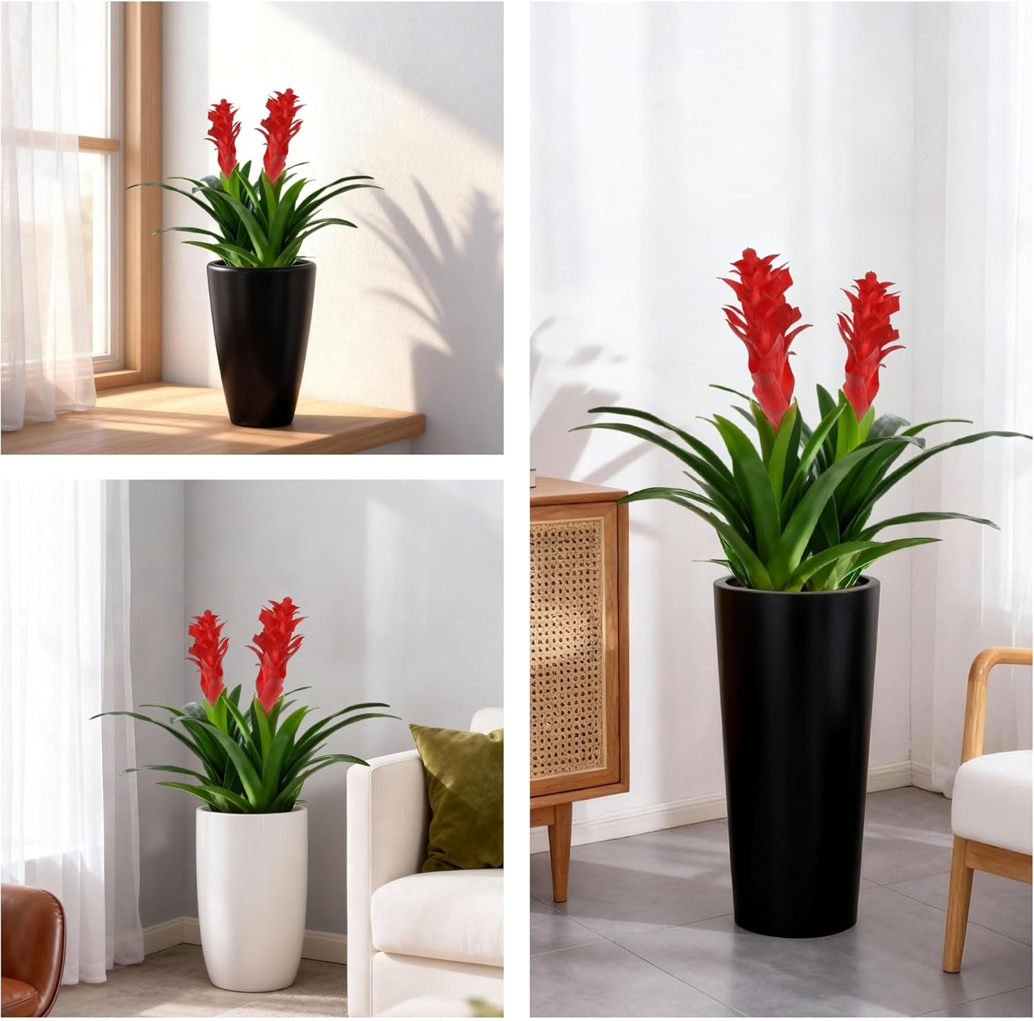 Fake Flowers Plants for Outdoors, 2 Pcs 16.93″ Bromeliad Artificial Flowers Uv R