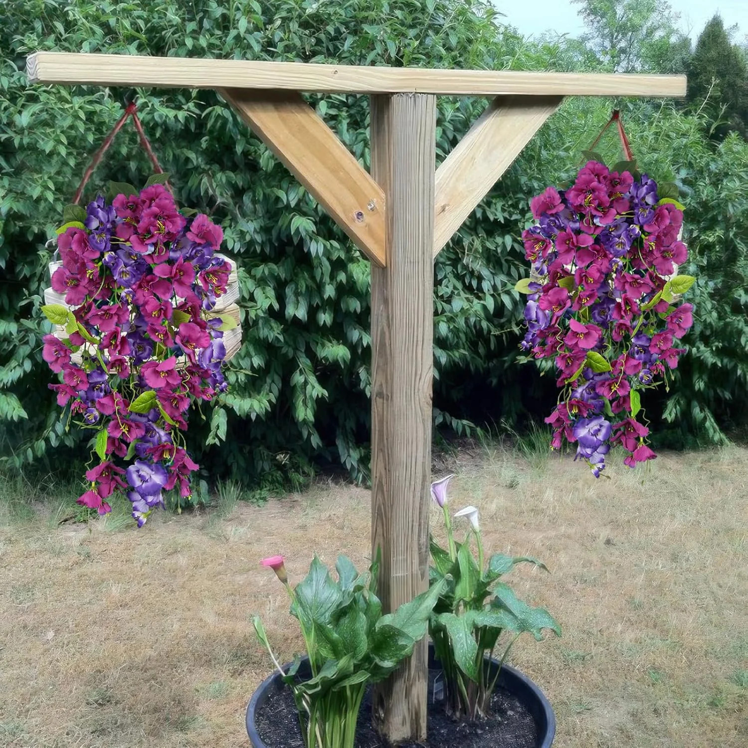 2Pcs Artificial Flowers for Outdoors Fake Plants Outside Magenta, Light Purpl