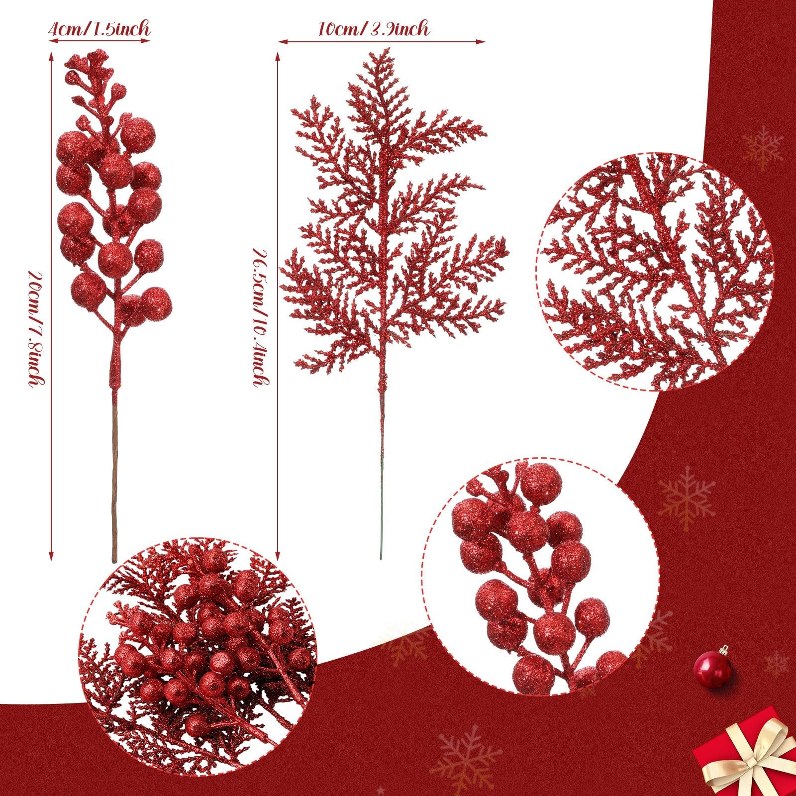 40 Pieces Christmas Tree Decorations Include 20 Glitter Berries Stems and 20 …