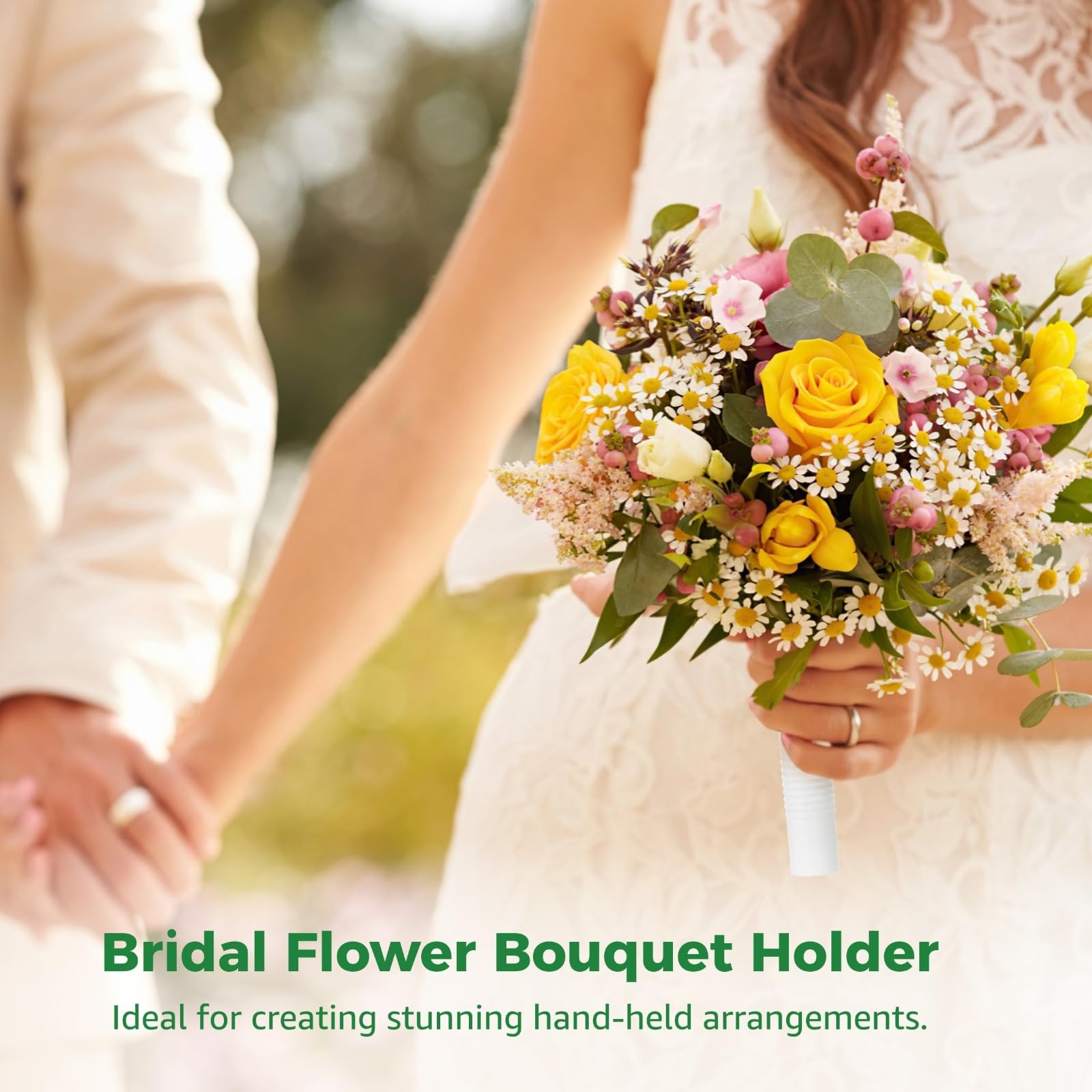 12 PCS Flower Bouquet Holder Wedding Bridal Handle Round Foam Top Artificial