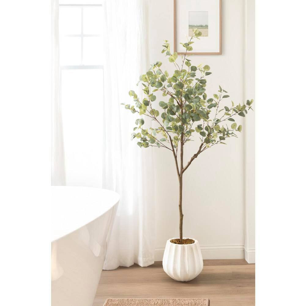 6 Ft. Artificial Eucalyptus Tree in White Ceramic Pot
