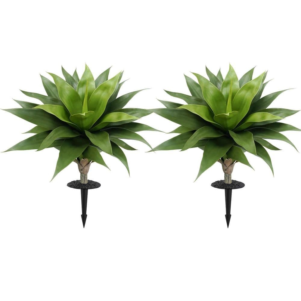 Artificial Agave Plants w/Ground Spike Faux Agave Outdoor/Indoor Decor -Set of 2