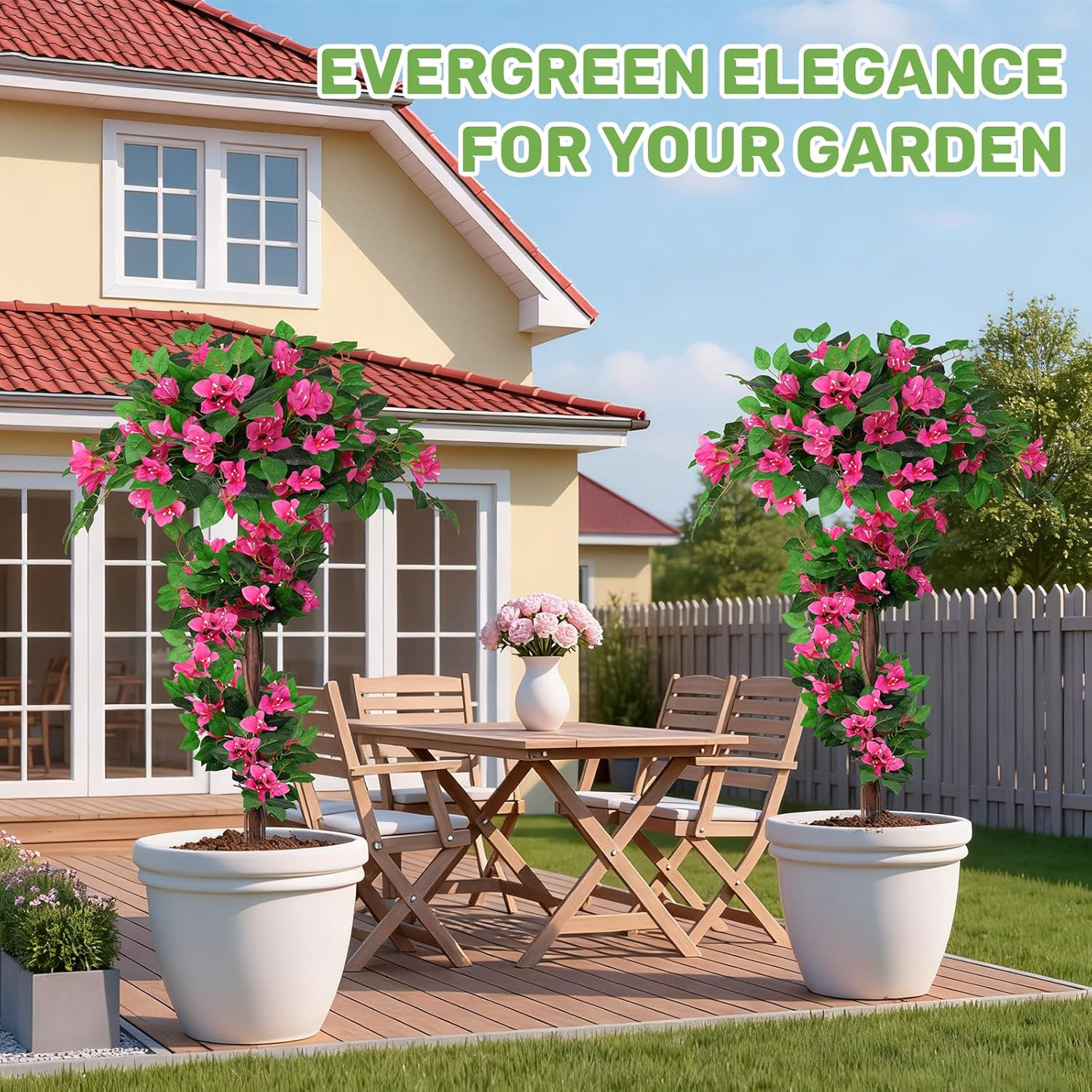 2Pack 4FT Faux Bougainvillea Topiary Trees for Outdoor Decor, UV Resistant