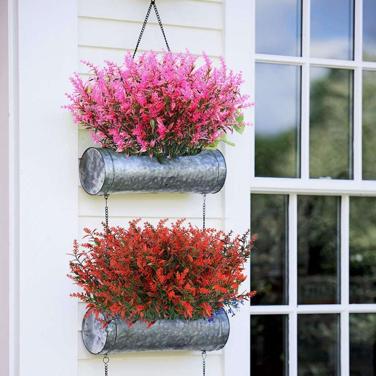 8/16 Bundles Outdoor Artificial Lavender Fake Flowers UV Resistant Shrubs Plants