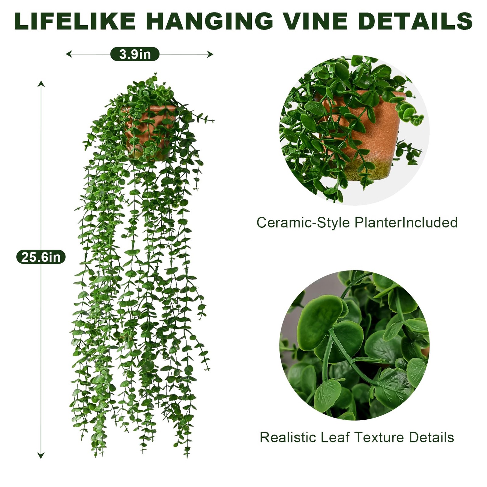 2 PCS Artificial Ivy Plants Pots Faux Vines Hanging Greenery Wall Decor