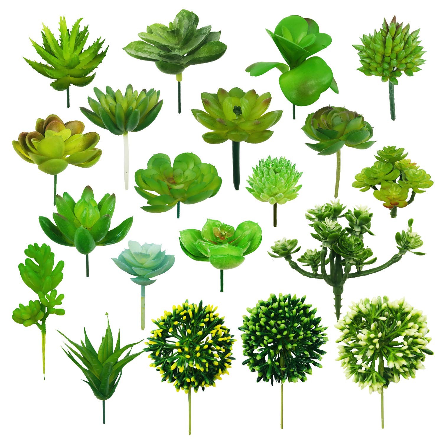 20 PCS Green Artificial Succulent Plants, Unpotted Faux Flocked Assortment