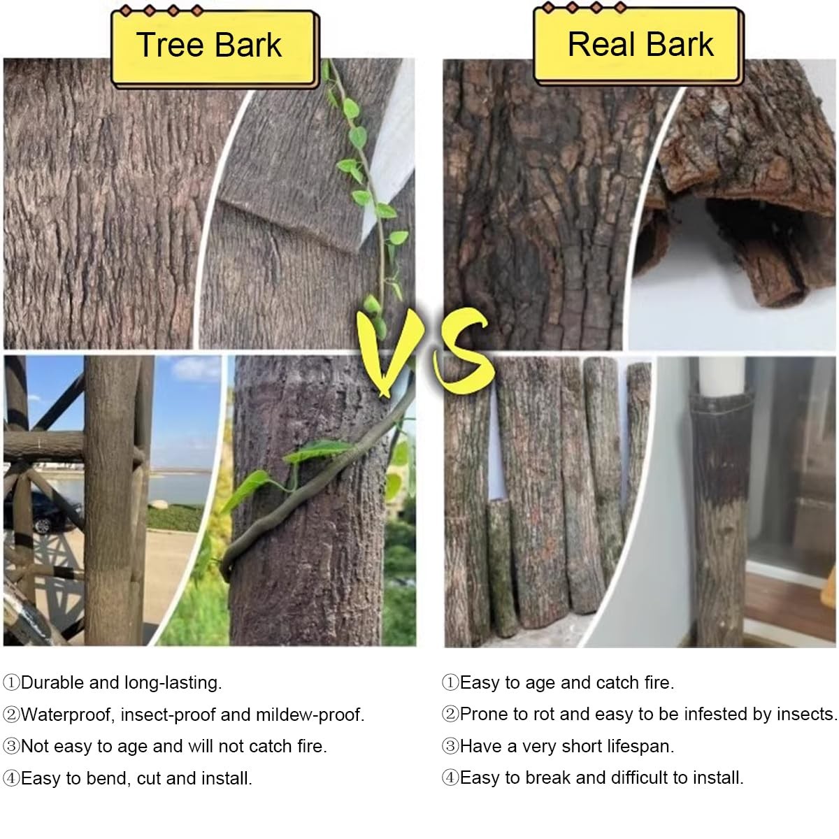 Artificial Tree Bark 15.75×39.37 Inch Fake Decor Cuttable Simulation Panel