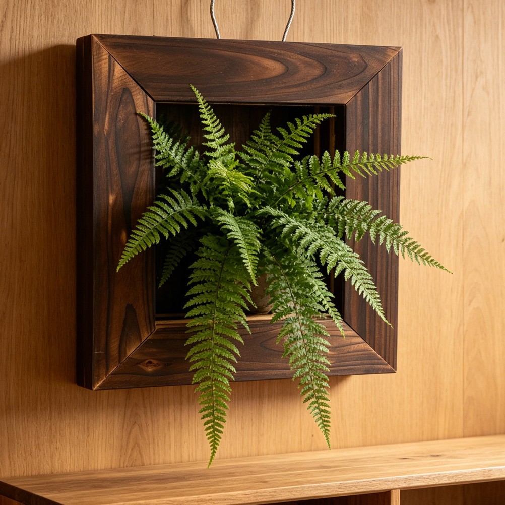 Natural Wood Vertical Wall Mounted Orchid Planter with Staghorn Fern Mount Frame