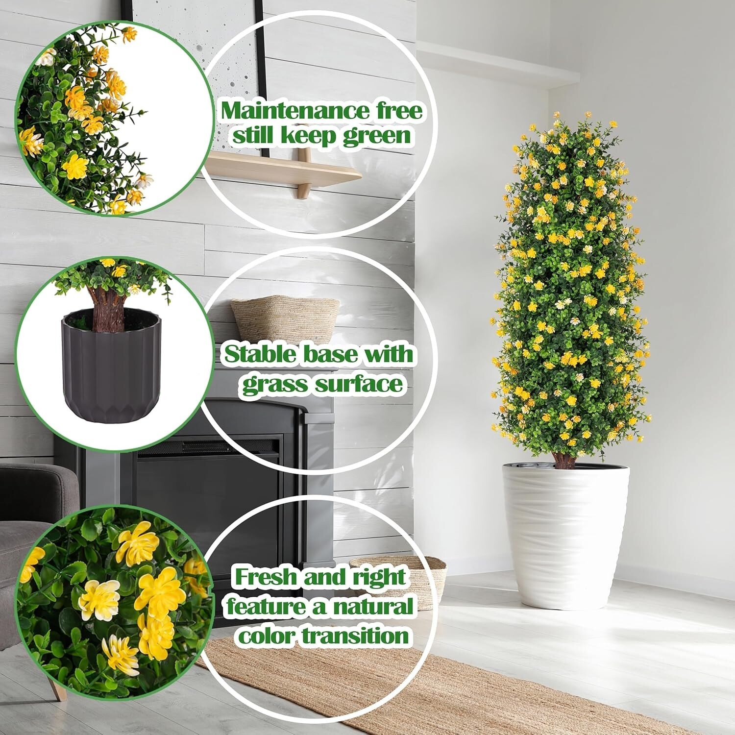 Lifelike Yellow Rose Plants – 2 Pack 3FT Topiary for Indoor and Outdoor Artistry