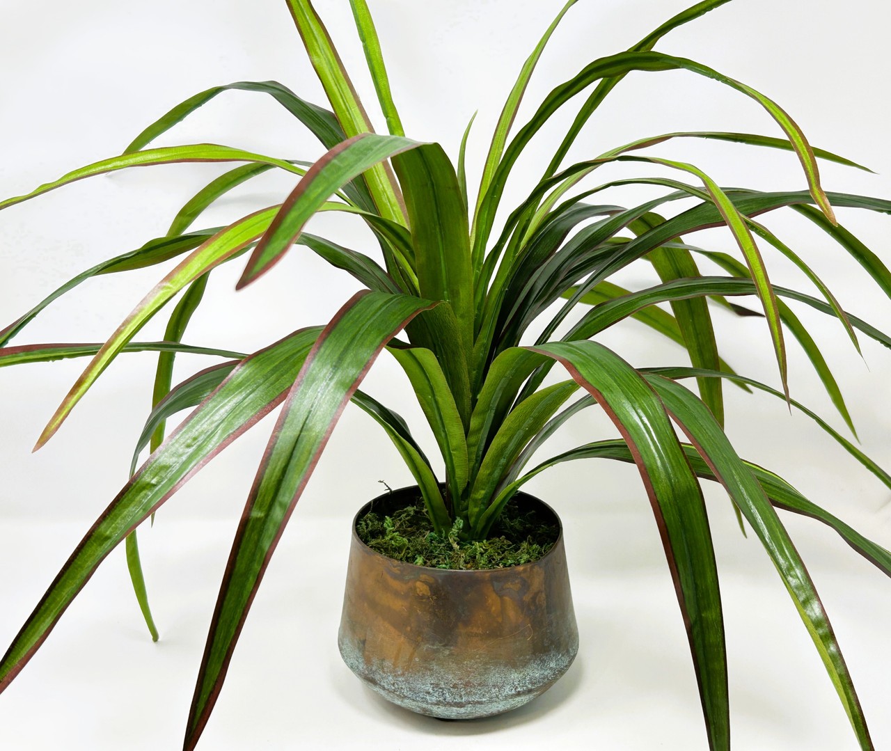 20″ Lg Artificial Green-Red YUCCA SWORD Fern faux Silk plant in Copper Pot