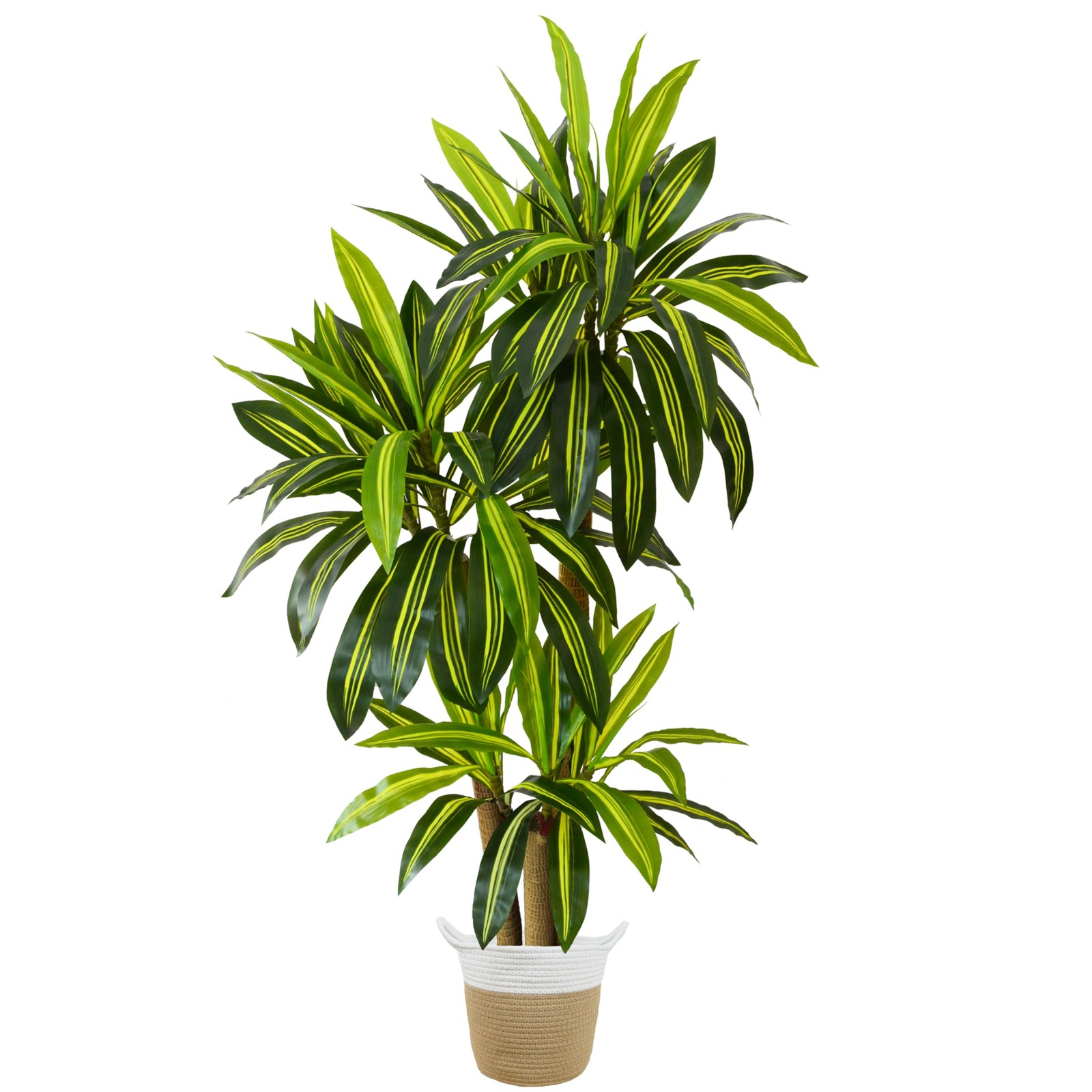 Artificial Dracaena Tree, 6ft Tall Fake Dracaena Plant with Basket, Indoor Ou…