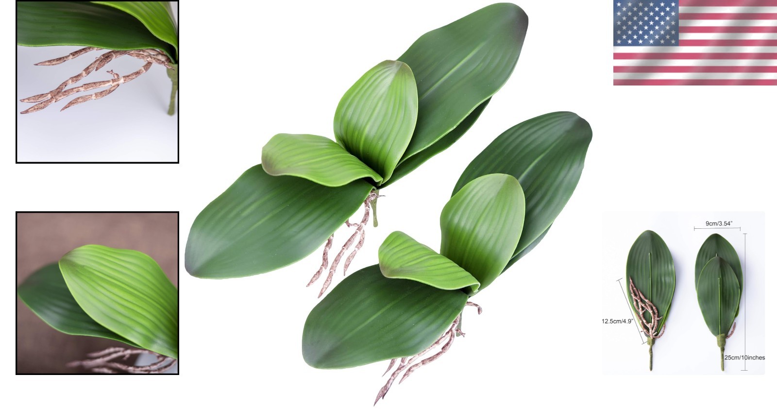 2-Pack Artificial Phalaenopsis Green Leaves, 10 Inch – Ideal for Home Decor