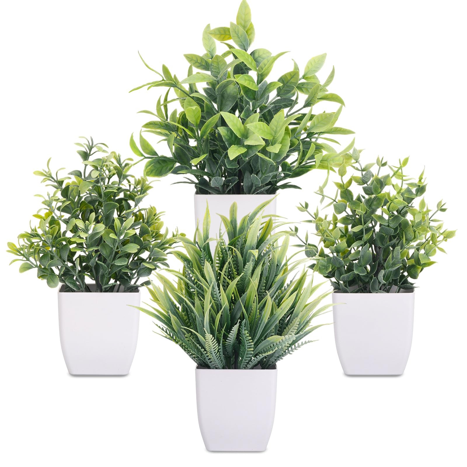 4 Packs Fake Plants Small Artificial Greenery Mini White Potted Desk Decor