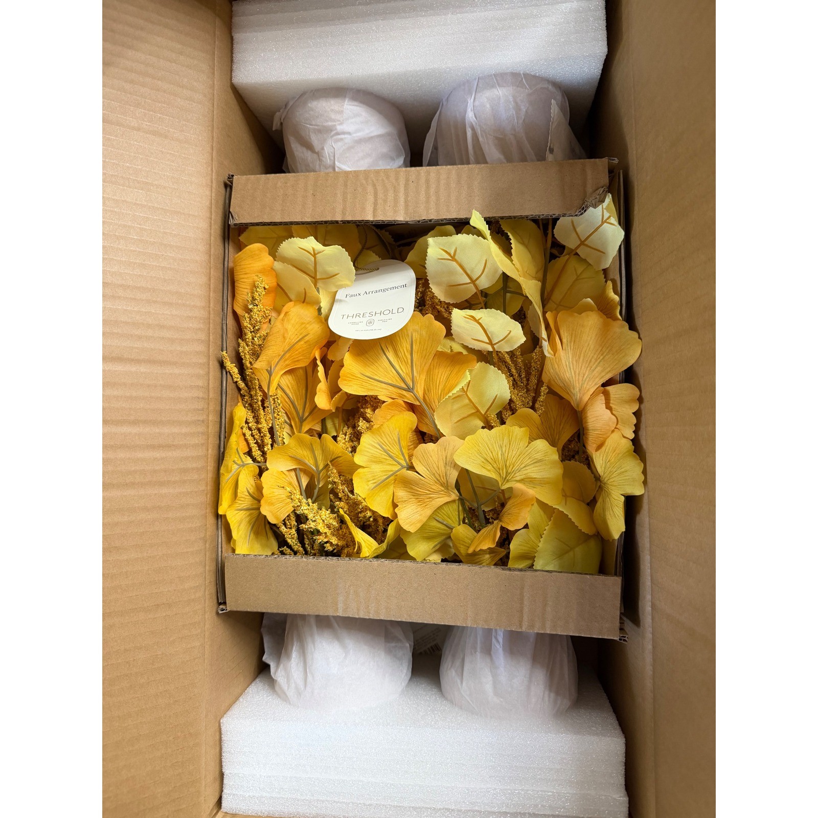 Set of 4 Threshold Faux Ginkgo Leaf Floral Arrangement in Ceramic Vase Yellow