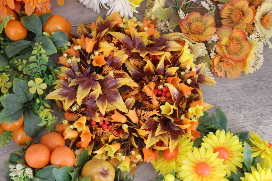 Lot 12 Vintage Artificial Fall Floral Candle Rings Table Centerpieces Autumn