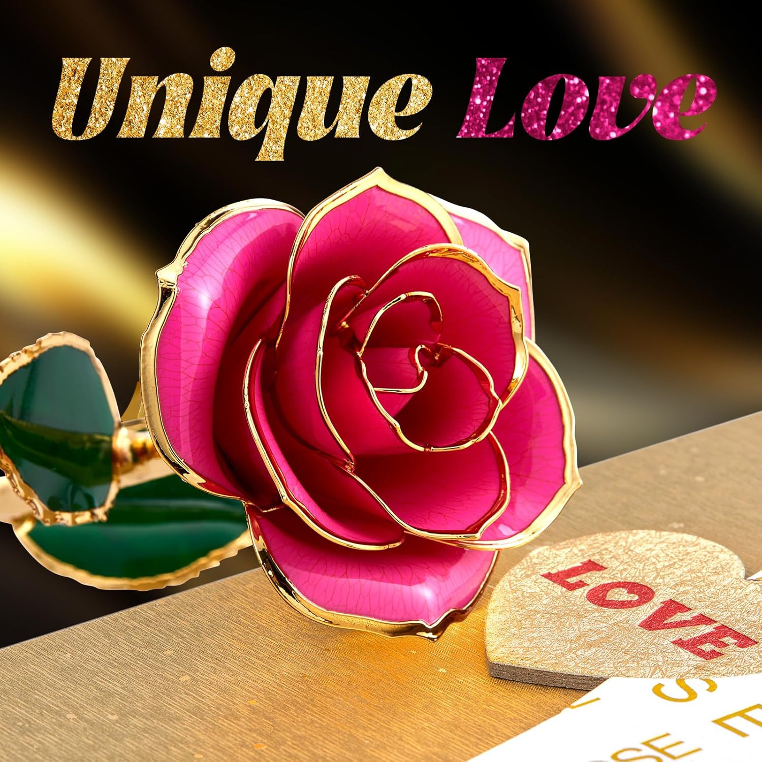Gold Dipped Real 24K Forever Preserved Rose, 1 Pack Infinity Flower