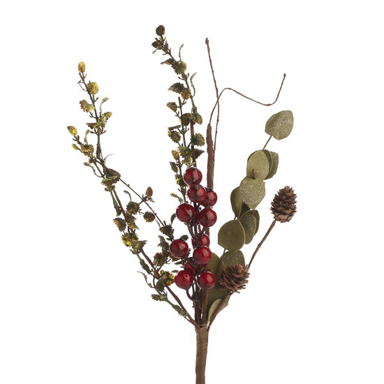 4 Decorative Felt Leaf Eucalyptus and Bright Red Berry Floral Sprays