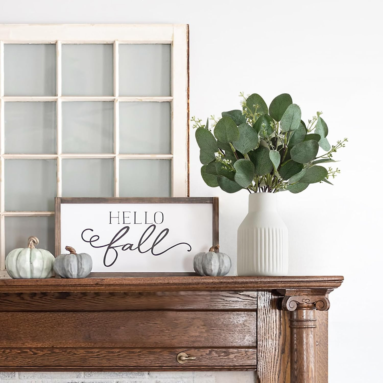 Fake Eucalyptus Plants in White Vase for Bathroom Coffee Table Decor | Ceramic,