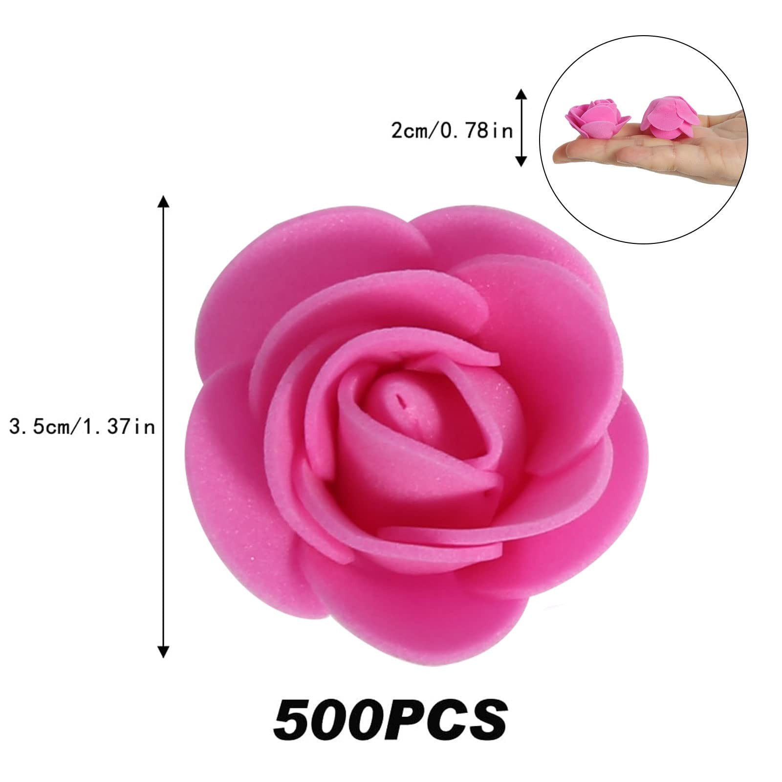 500 PCS Mini Artificial Foam Rose Heads Deep Pink Bulk DIY Crafts Wedding