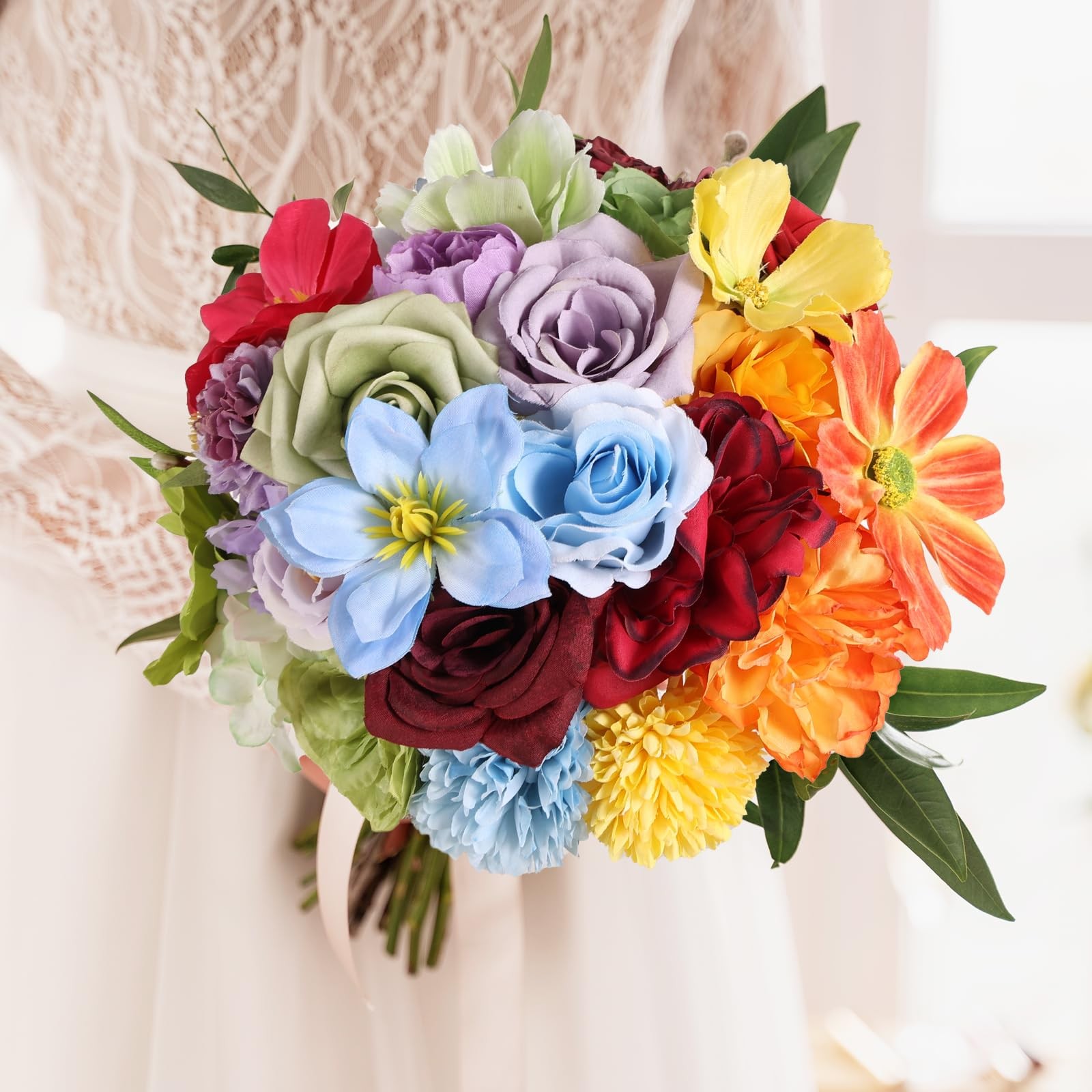Artificial Flowers Combo Box Set Rainbow Colorful Fake Floral Arrangements Ar…