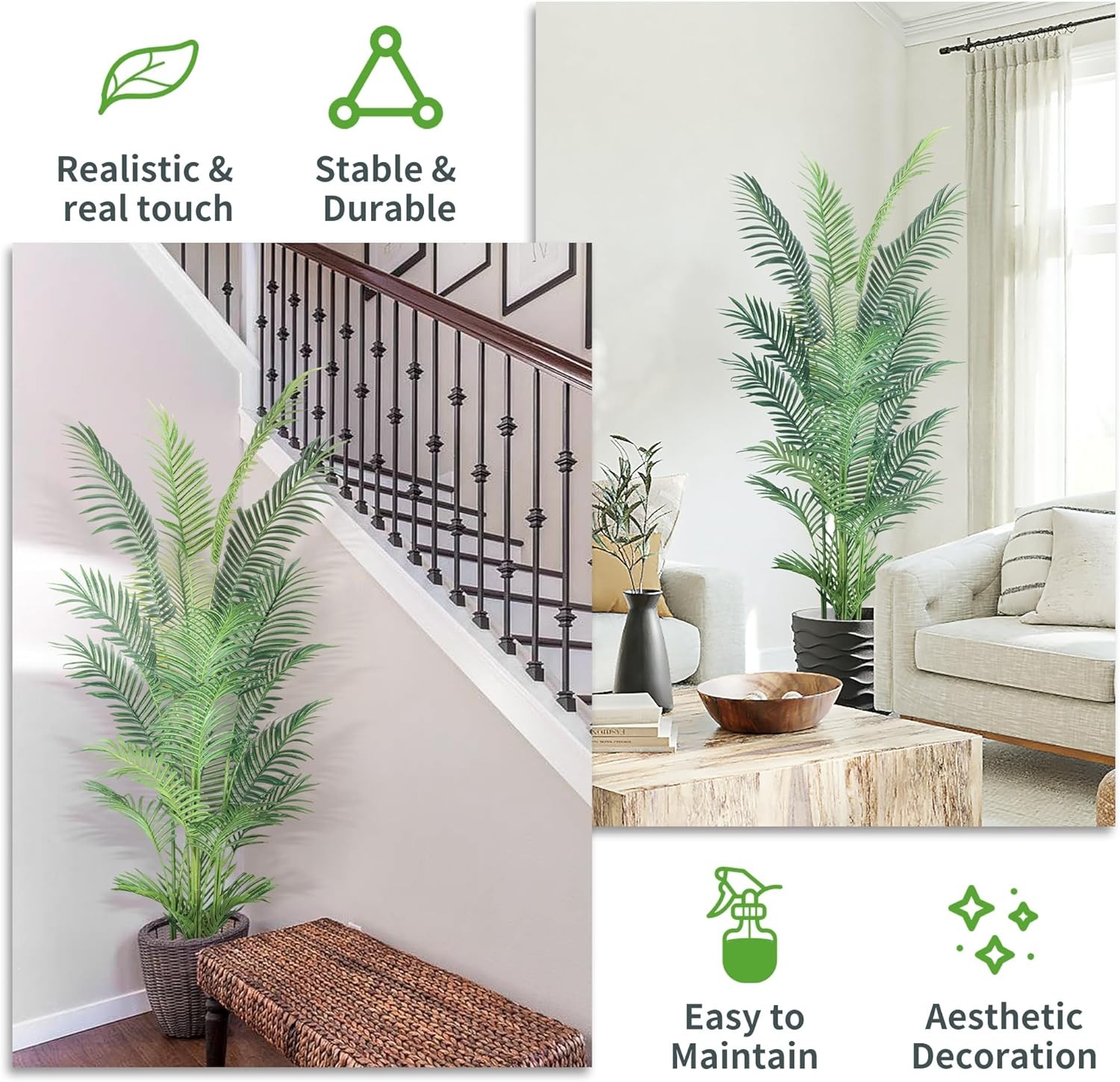 6FT Artificial Palm TreeFaux Areca Palm Plant with Real Touch Leaves and Adjust