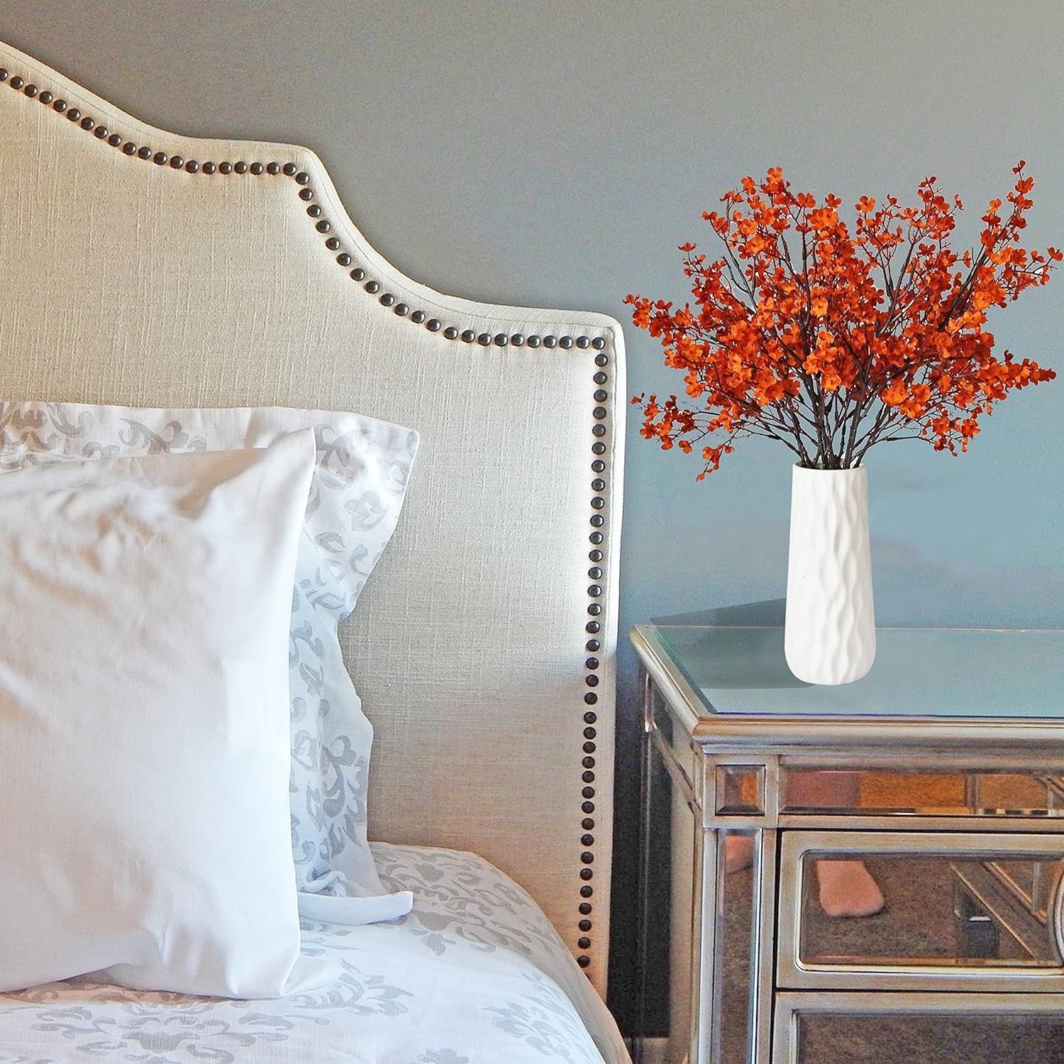 Burnt Orange Silk Baby’s Breath Flowers – 6 Bundles with Bendable Stems