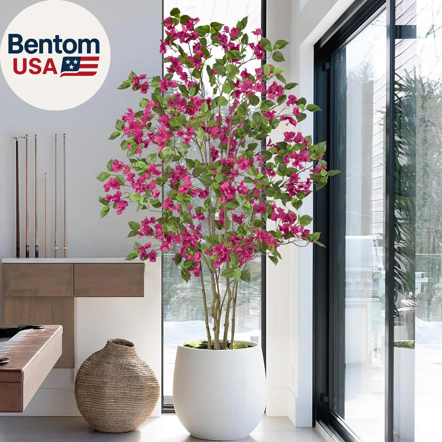 Artificial Purple Bougainvillea Tree 6FT with 270 Flowers & White Planter Realis