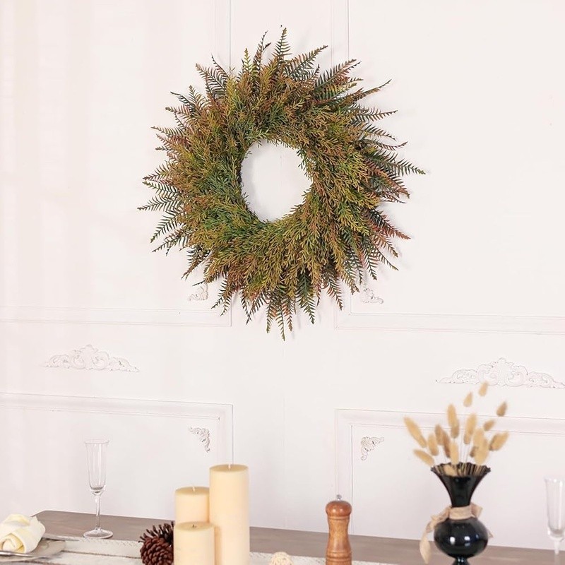 Full Autumn Wreath Door Decor Artificial Fern Wheat Grass Harvest Decoration New