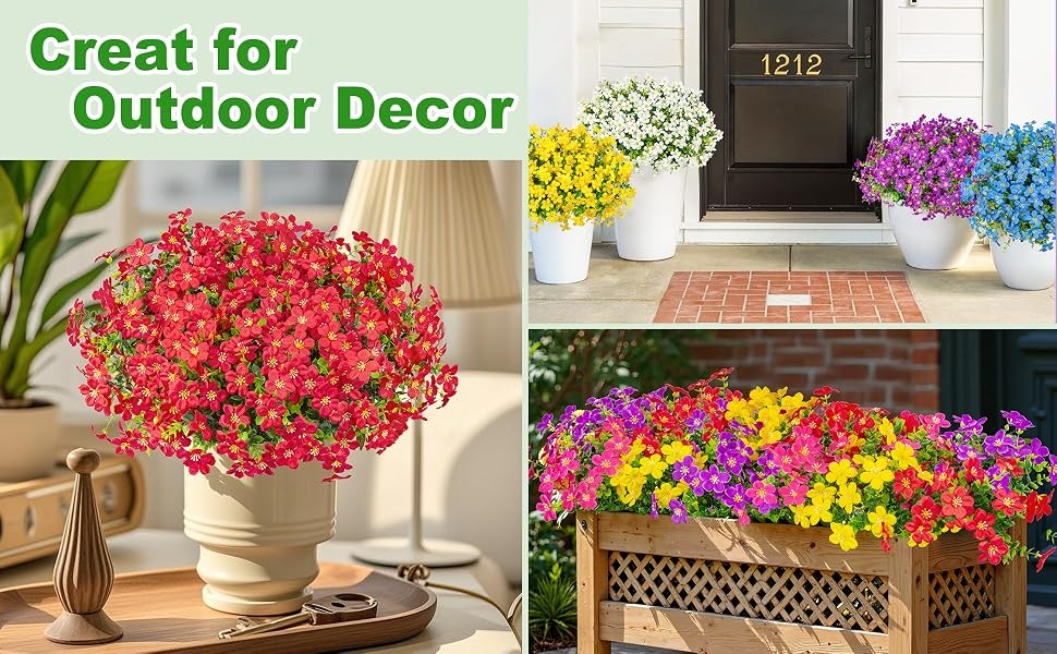 16 Pcs Artificial Flowers for Outdoors Decoration, Mixed | Fake silk flowers, UV