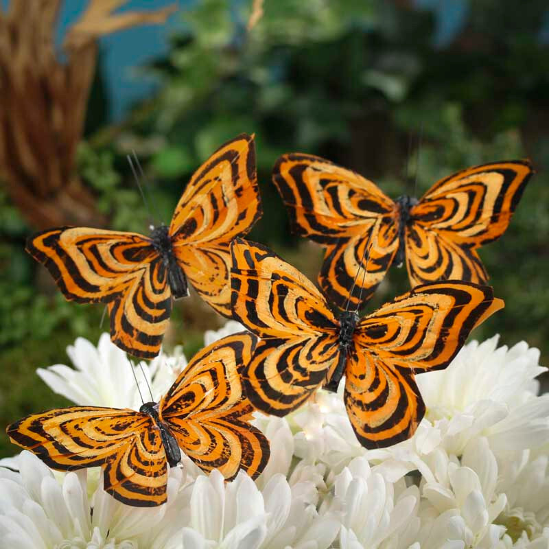 Package of 12 Black and Orange 4″ Natural Feather Artificial Butterflies