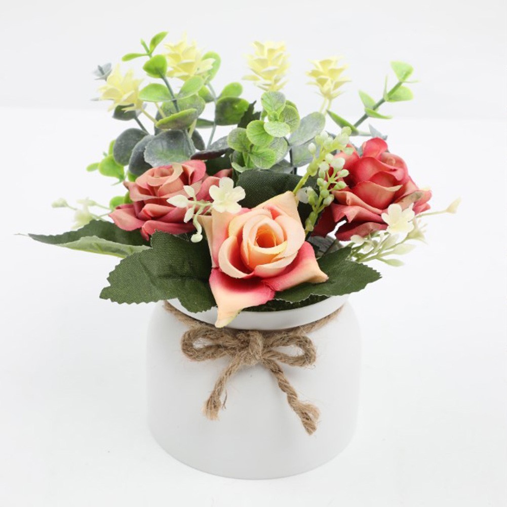 Silk Rose Eucalyptus Camellia Artificial Flowers Potted Plant Nordic Home Office