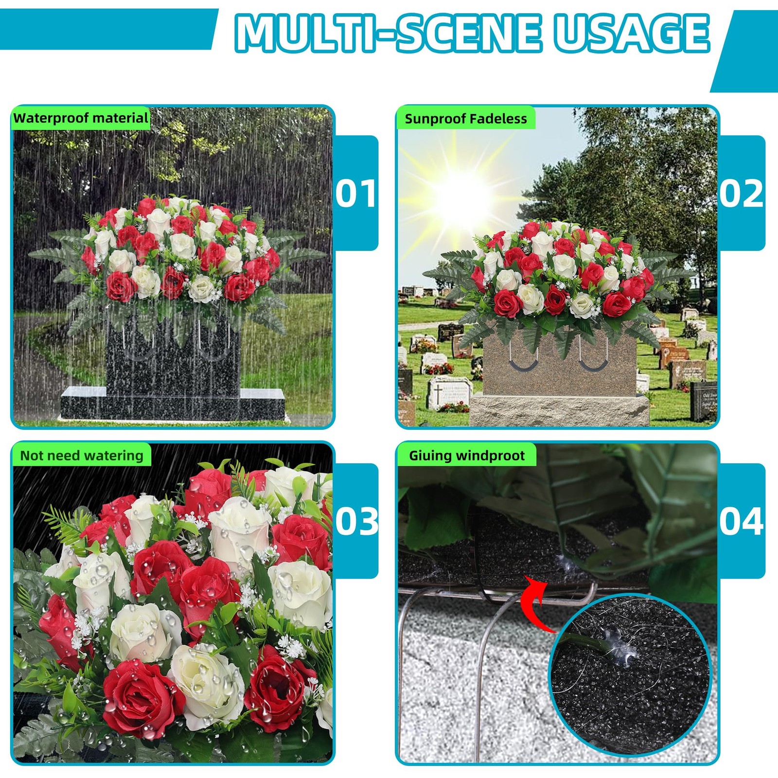 Artificial Cemetery Flowers Saddle – Grave Decoration Headstone Flower Rose O