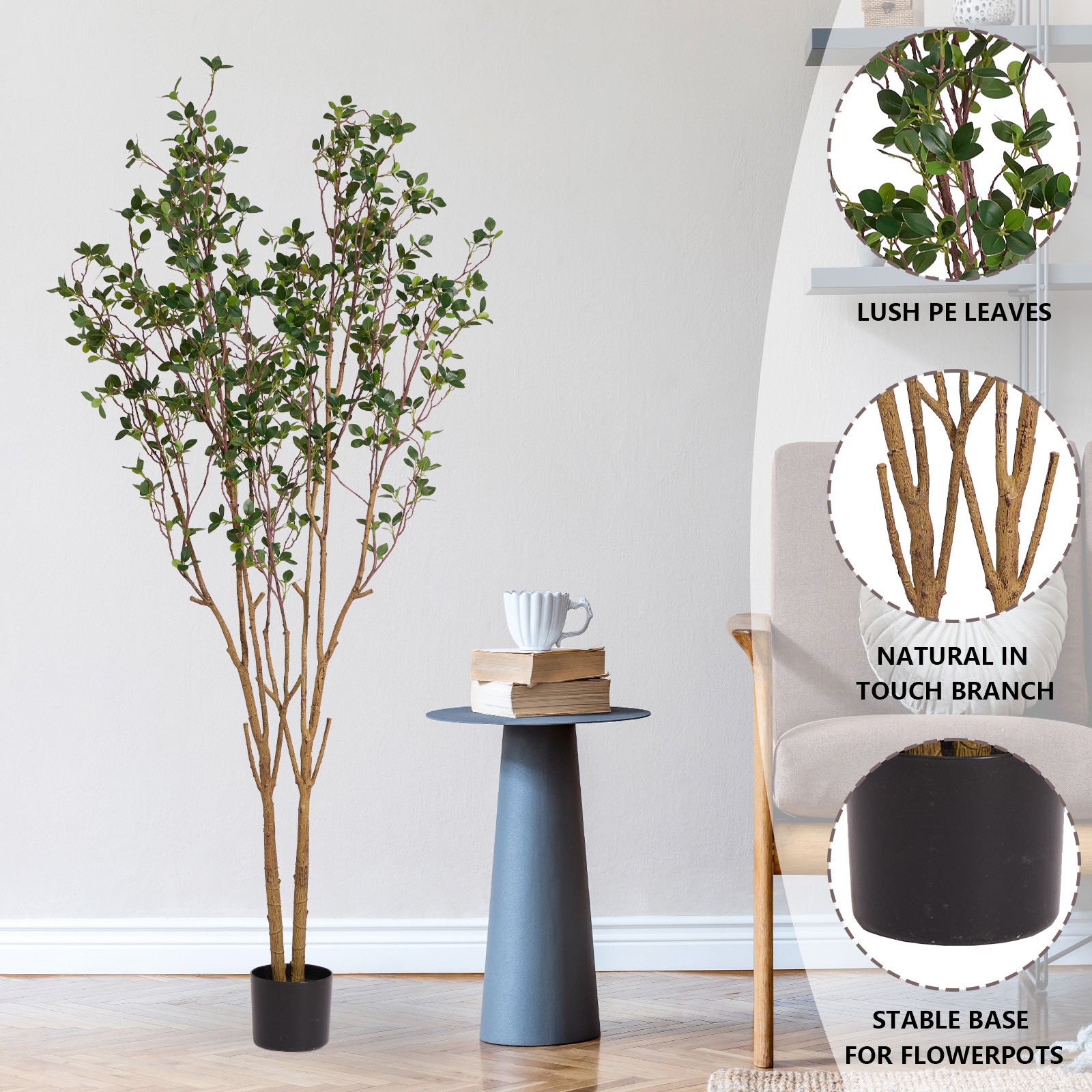 5.2ft Tall Enkianthus Artificial Tree Plant Double-Pole Natural Look Leaves Pot
