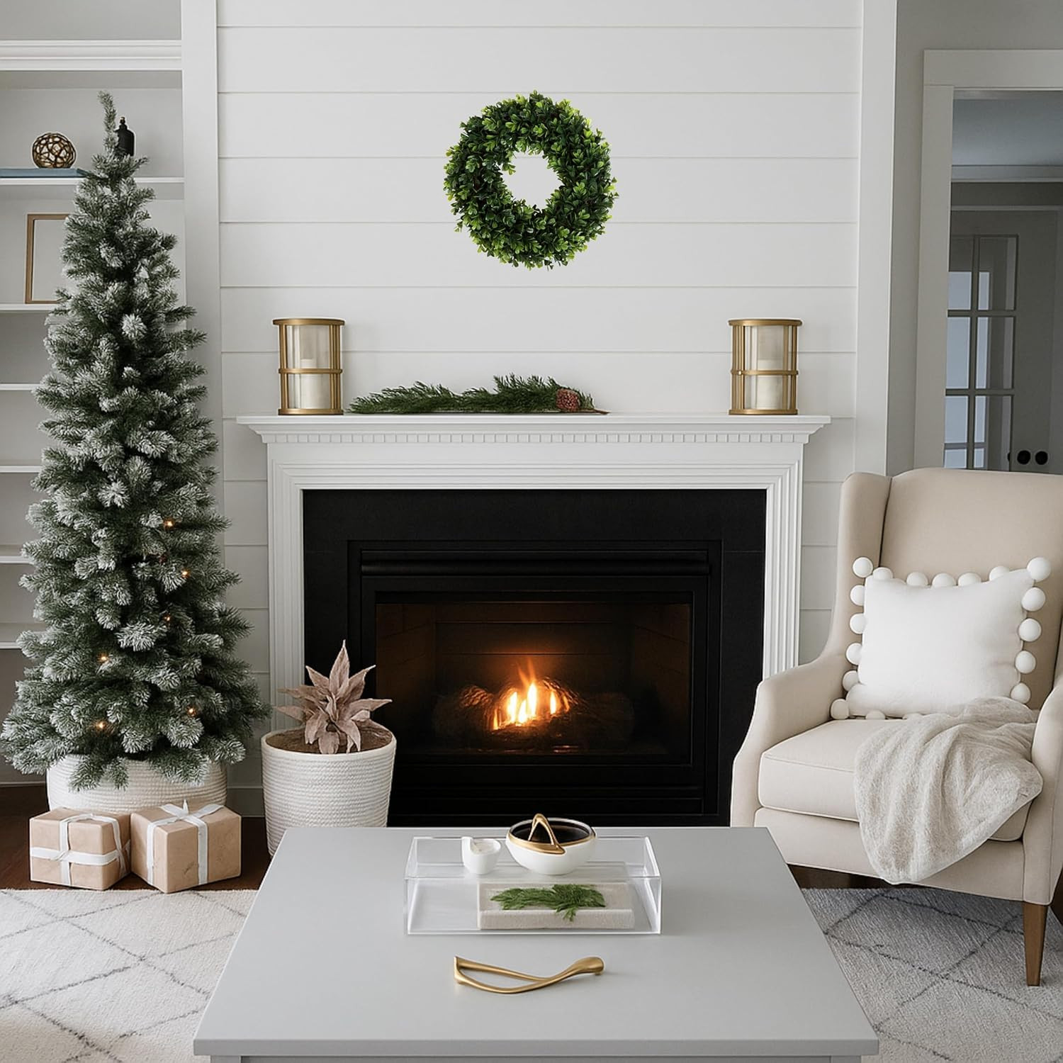 Set of 2 12-Inch Artificial Boxwood Wreaths for Year-Round Decor
