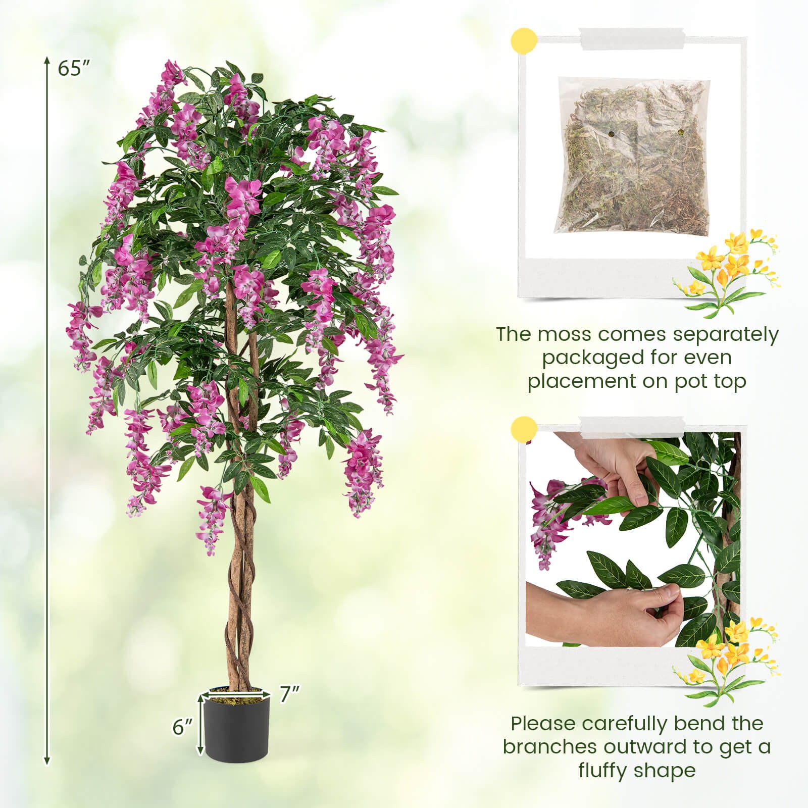 5.5 FT Tall Artificial Ficus Tree Faux Wisteria Plant in Nursery Pot Decoration