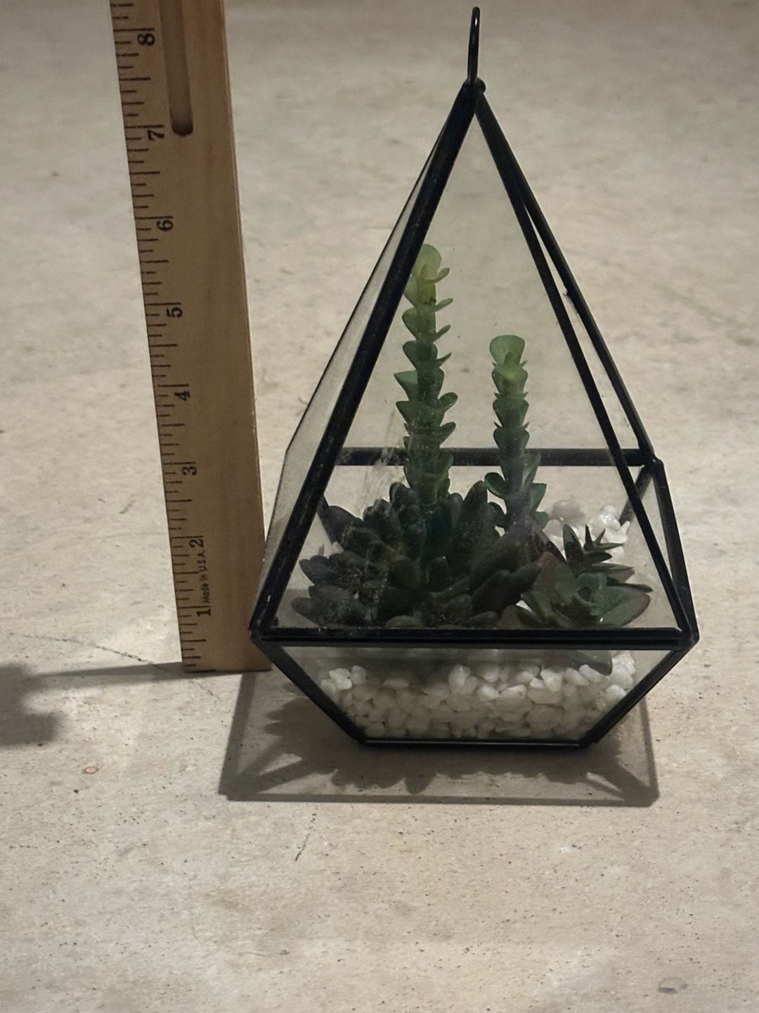 Geometric Pyramid Glass Hanging Terrarium with Artificial Succulents