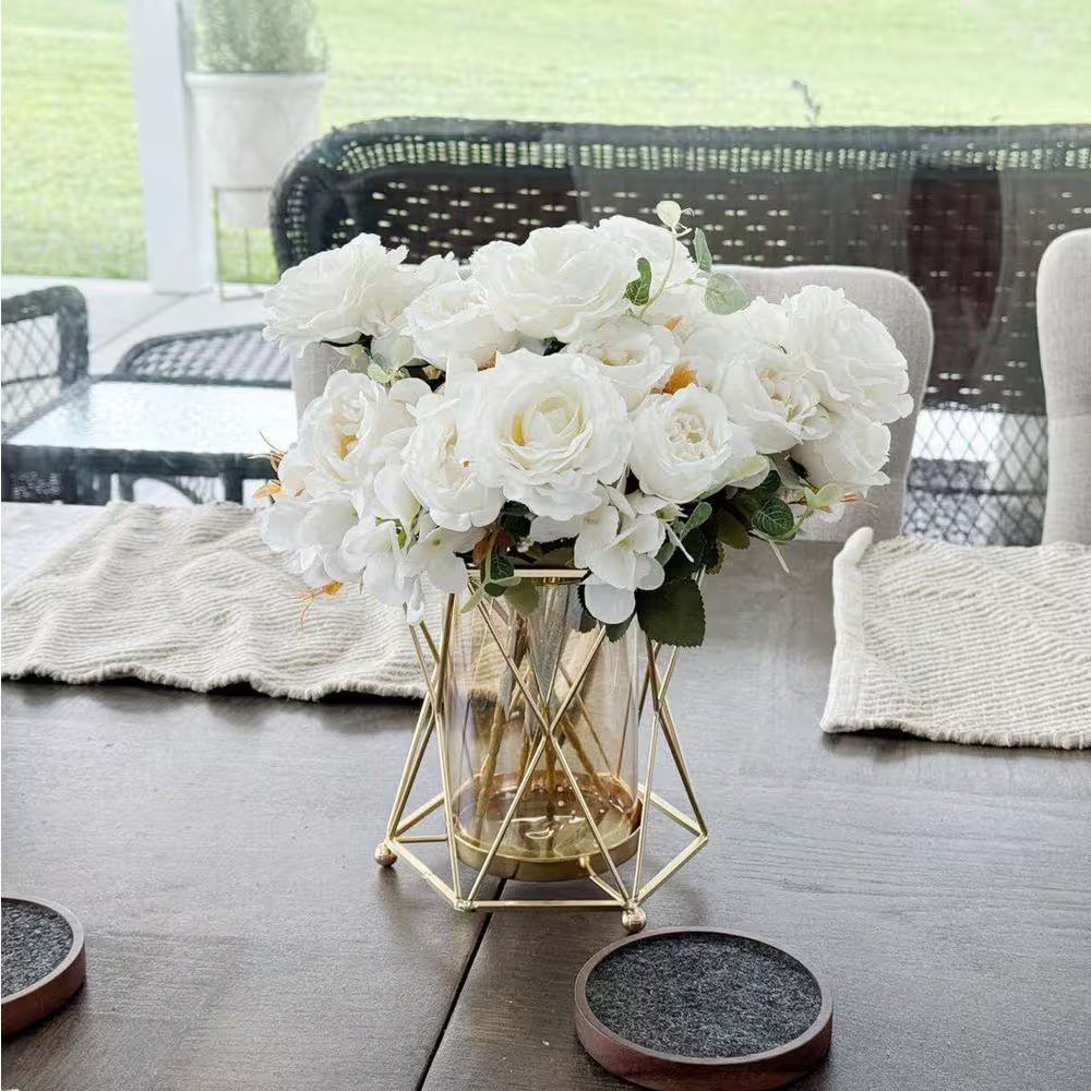 15 .7 In. H White Artificial Fake Flowers with Vase, Family Banquet Party Weddin