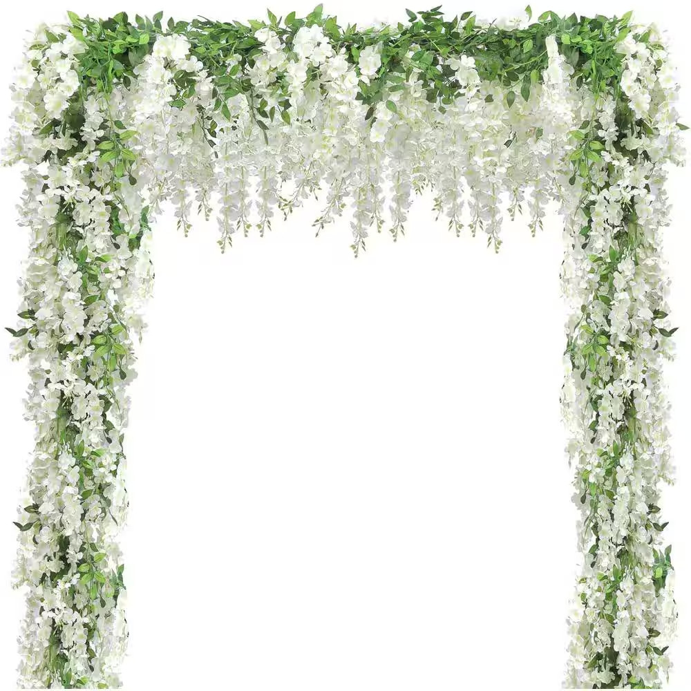 15 In. White Indoor/Outdoor Artificial Wisteria Flower 10-Pieces Total 72 Ft. We