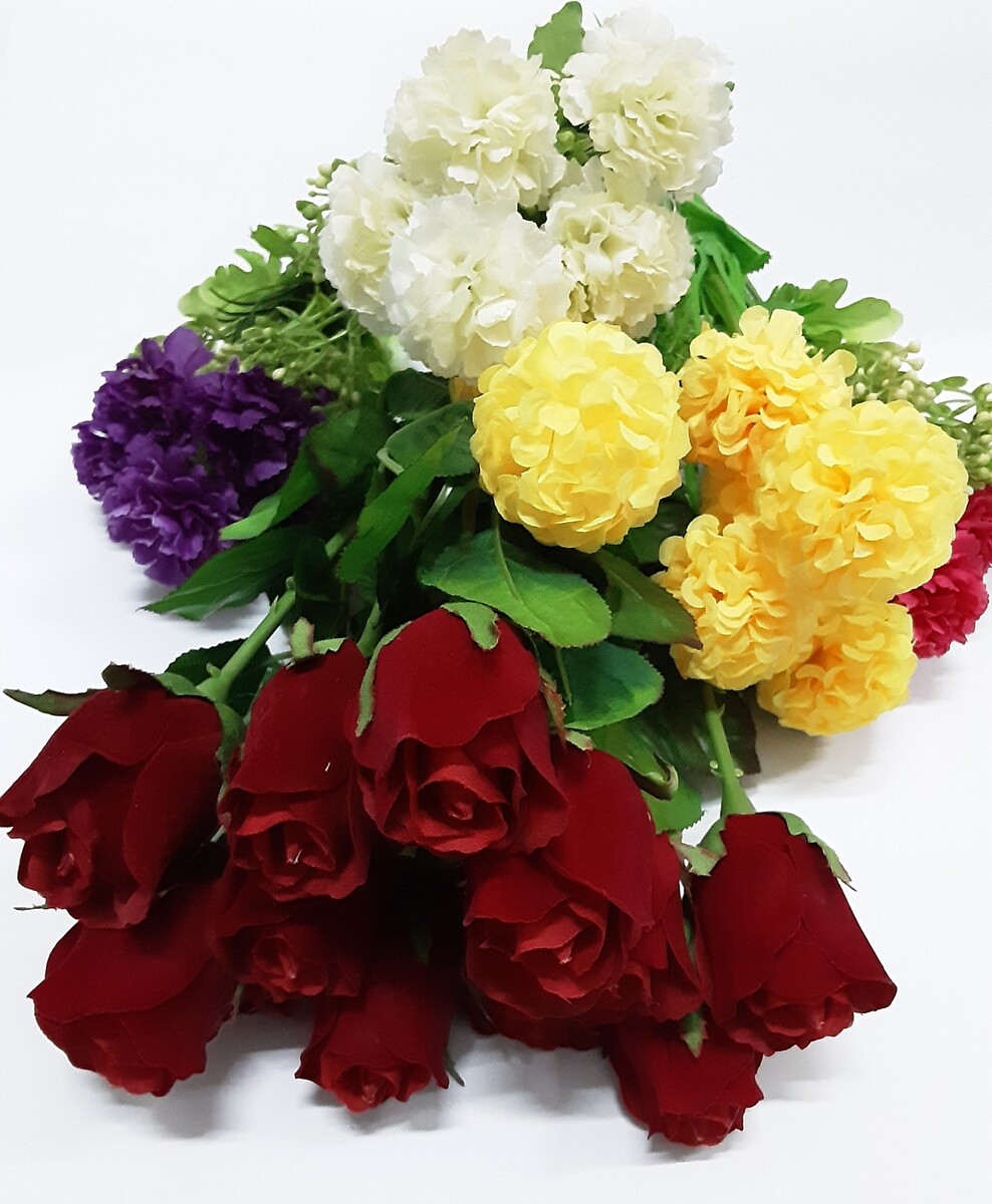 Artificial Red Roses& White Purple Yellow Red Flowers Nice Thai Floral Décor