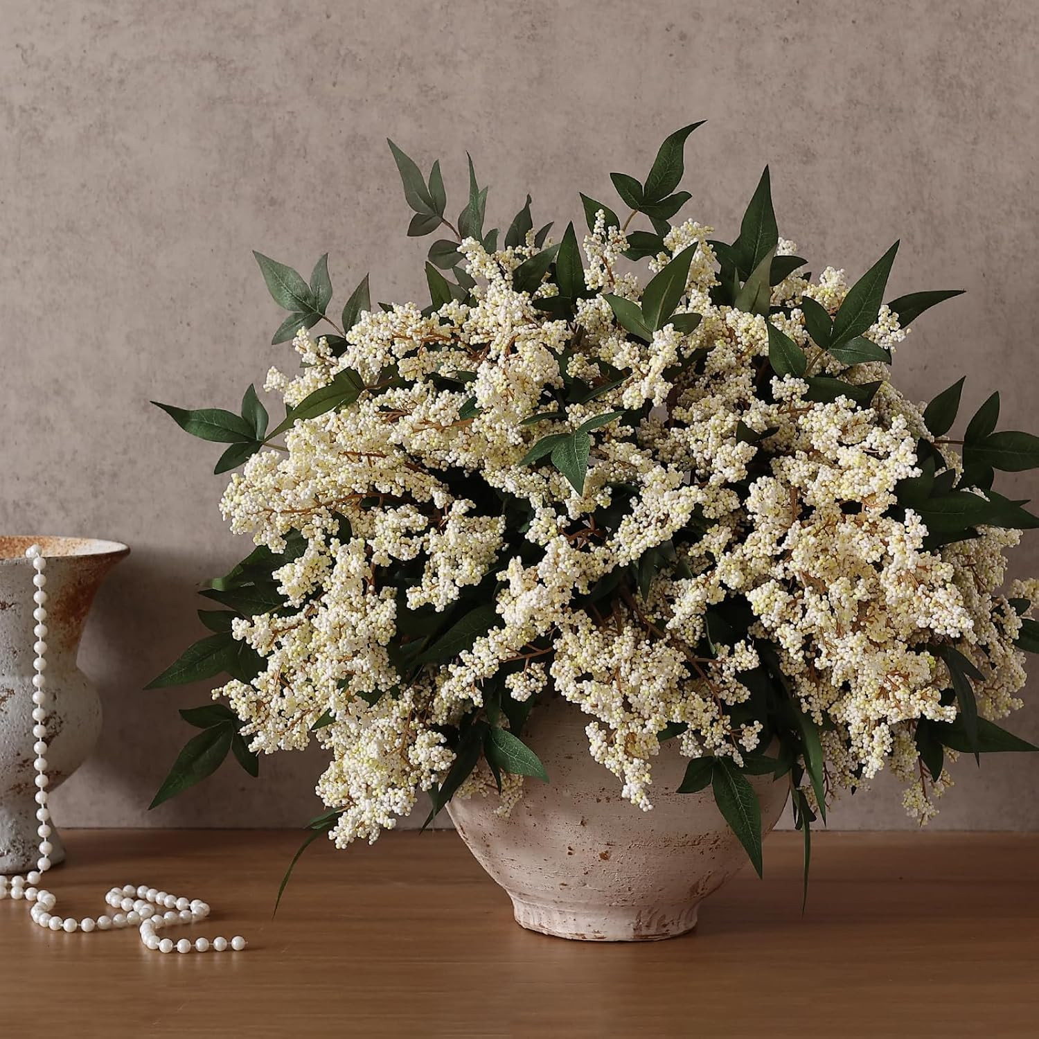 36″ Artificial Nandina Berry Stem – 4 Pcs Beige Faux Floral Decor