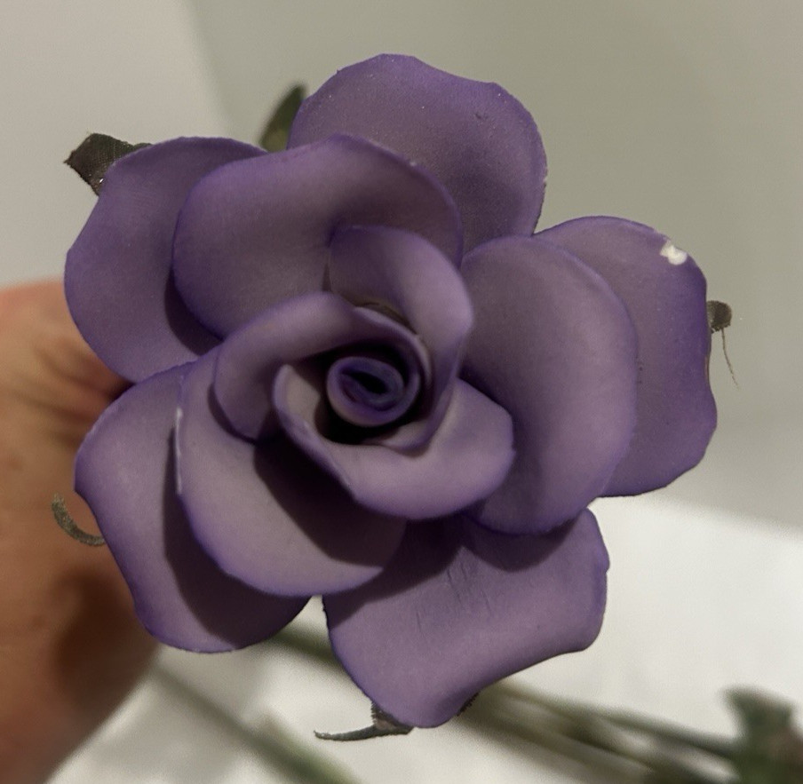 6 Vtg Porcelain Long stem roses silk leaves and wire stems-unique find!