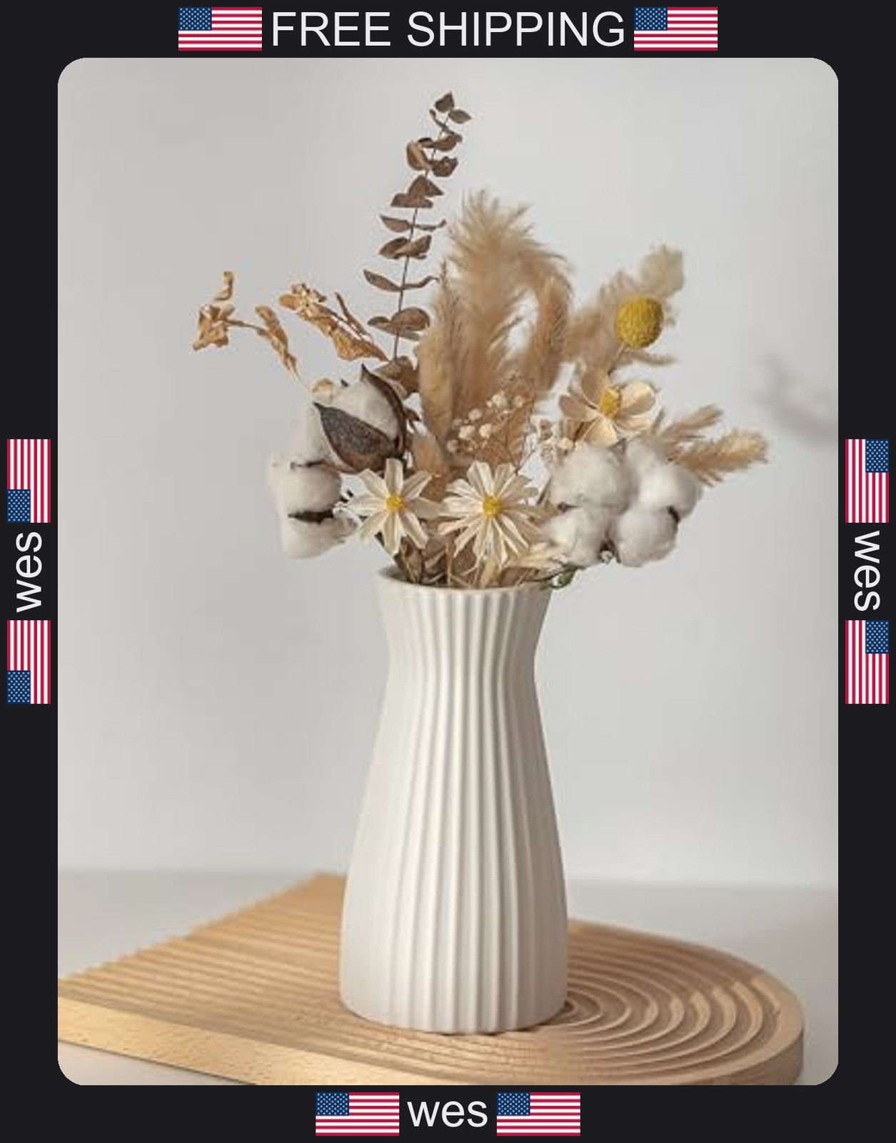 NUPTIO white ceramic flower vase 7.9 inches tall unglazed pampas grass