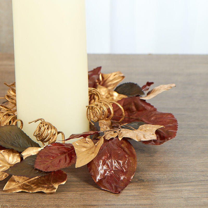 Set of 4 Metallic Faux Magnolia Leaf 9″ Candle Rings