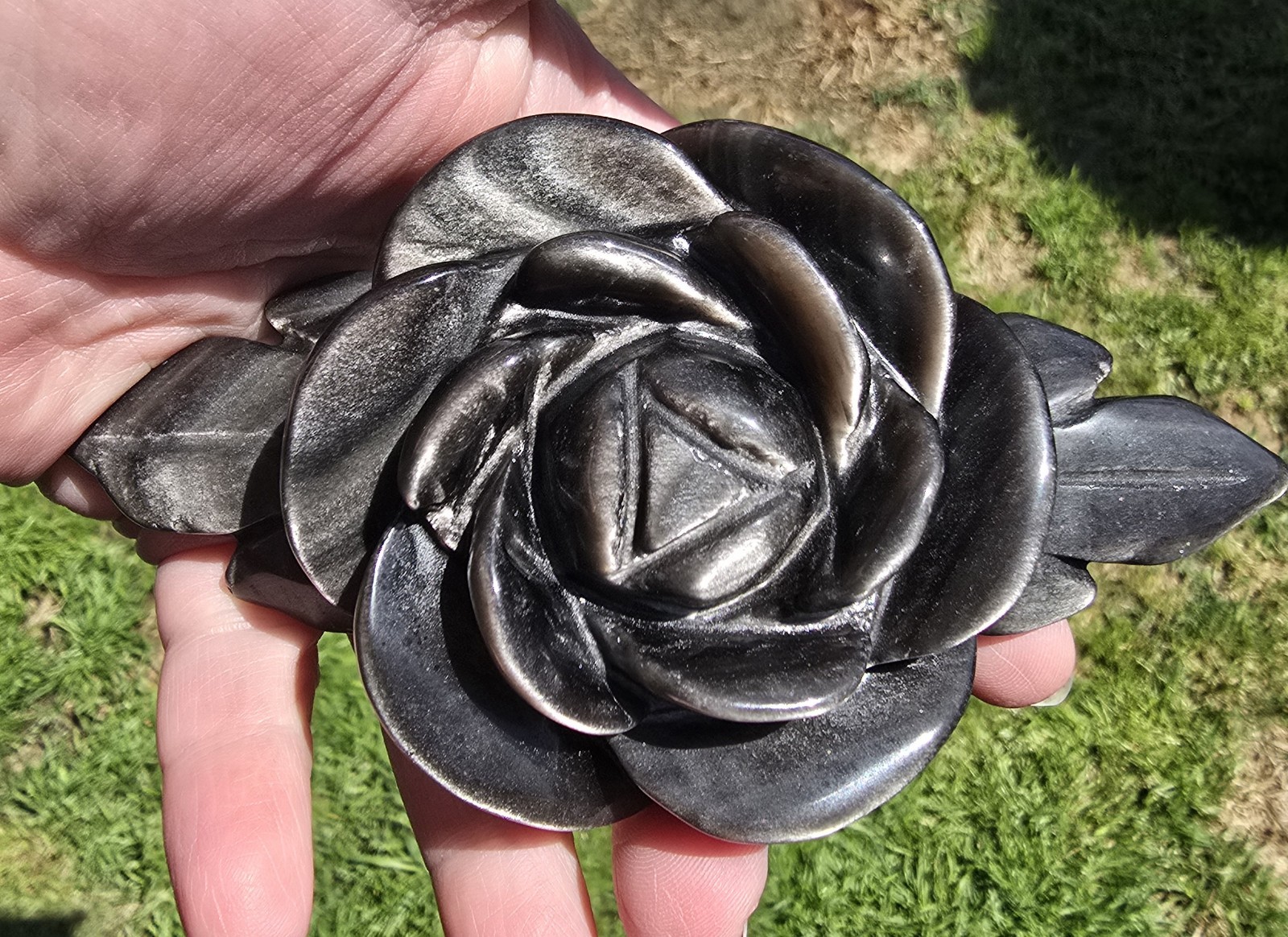 Silver obsidion rose Unique Gothic anniversary gift Crystal Energy Protection