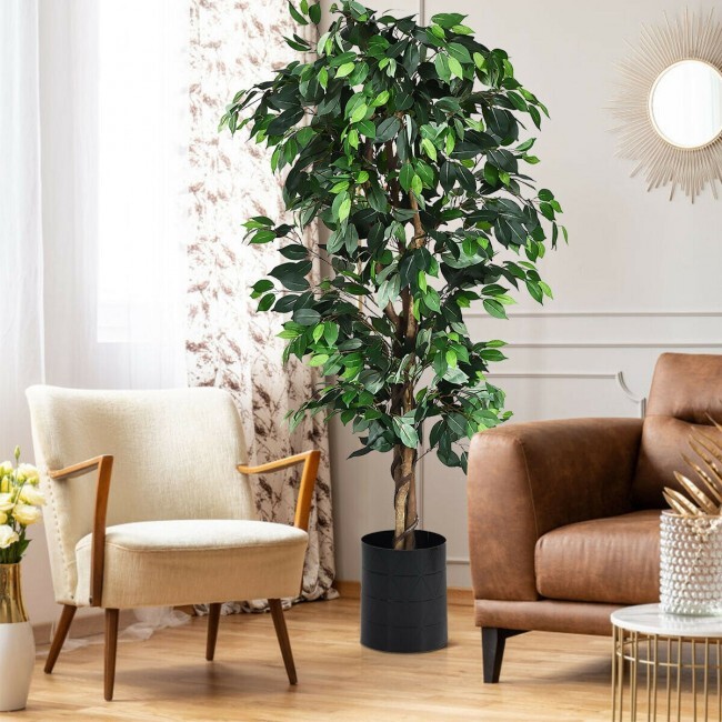 6 Feet Artificial Ficus Silk Tree Wood Trunks Indoor Outdoor Decoration Green